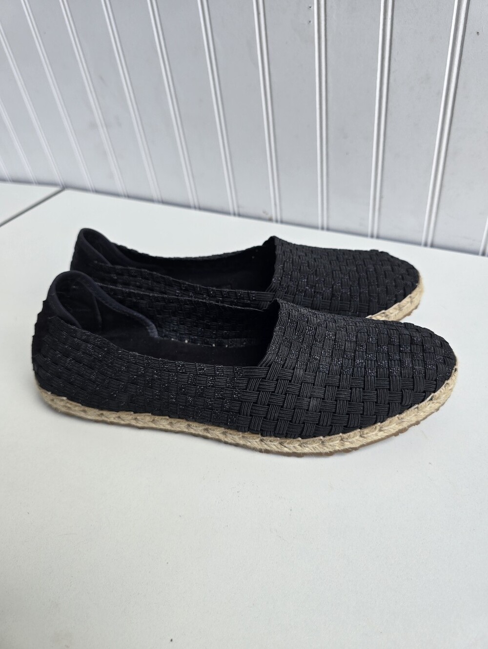 Zee Alexis Espadrille Flats Woven Black Metallic Slingback Size US 8.5 EUR 39